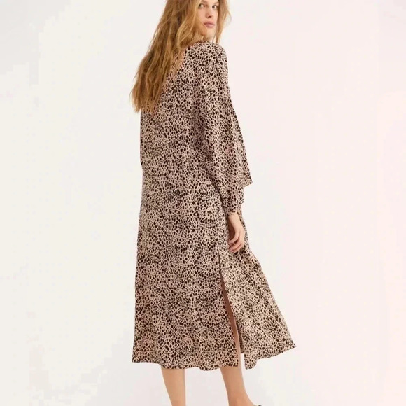 FREE PEOPLE DARIA MAXI SHIRT DRESS DUSTER JACKET LEOPARD ANIMAL PRINT Size Med - Picture 3 of 10